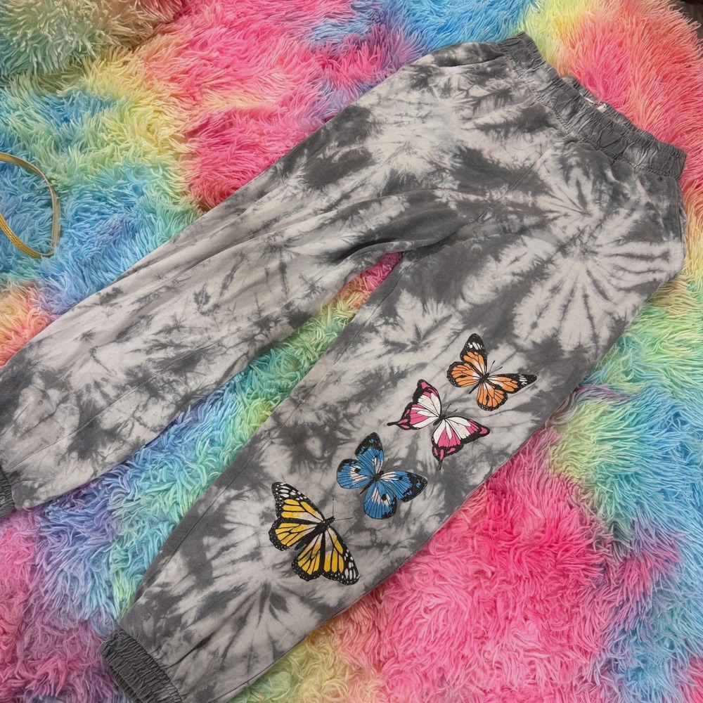 Y2K‎ Streetwear Society Grey Tie Dye Butterfly Graphic Joggers Womens Small